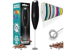 ElitaPro Powerful Milk Frother Wand - Handheld Coffee Frother - Mini Foam Maker - Electric Whisk Drink Mixer & Foamer for Coffee, Latte, Cappuccino, Frappe, Matcha, Hot Chocolate (Black)