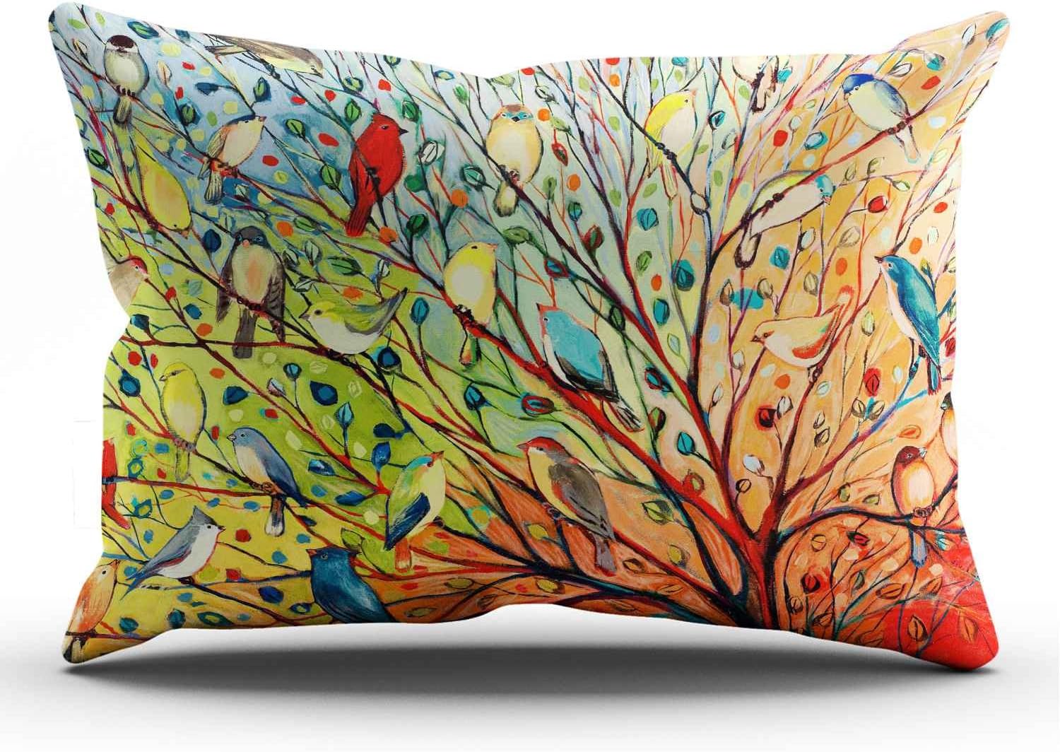 Personalized Abstract Trees and Birds King Rectangle Decorative Pillowcases Print Zippered Throw Pillow Covers Cases 20x36 Inches One Sided