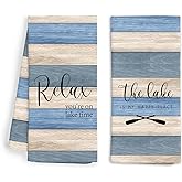WFSM Lake House Decor Kitchen Towels Set of 2, Lake House Essentials Gifts Decorative Hand Towels, Nautical Hand Towels for Bathroom, 16x24 Inch