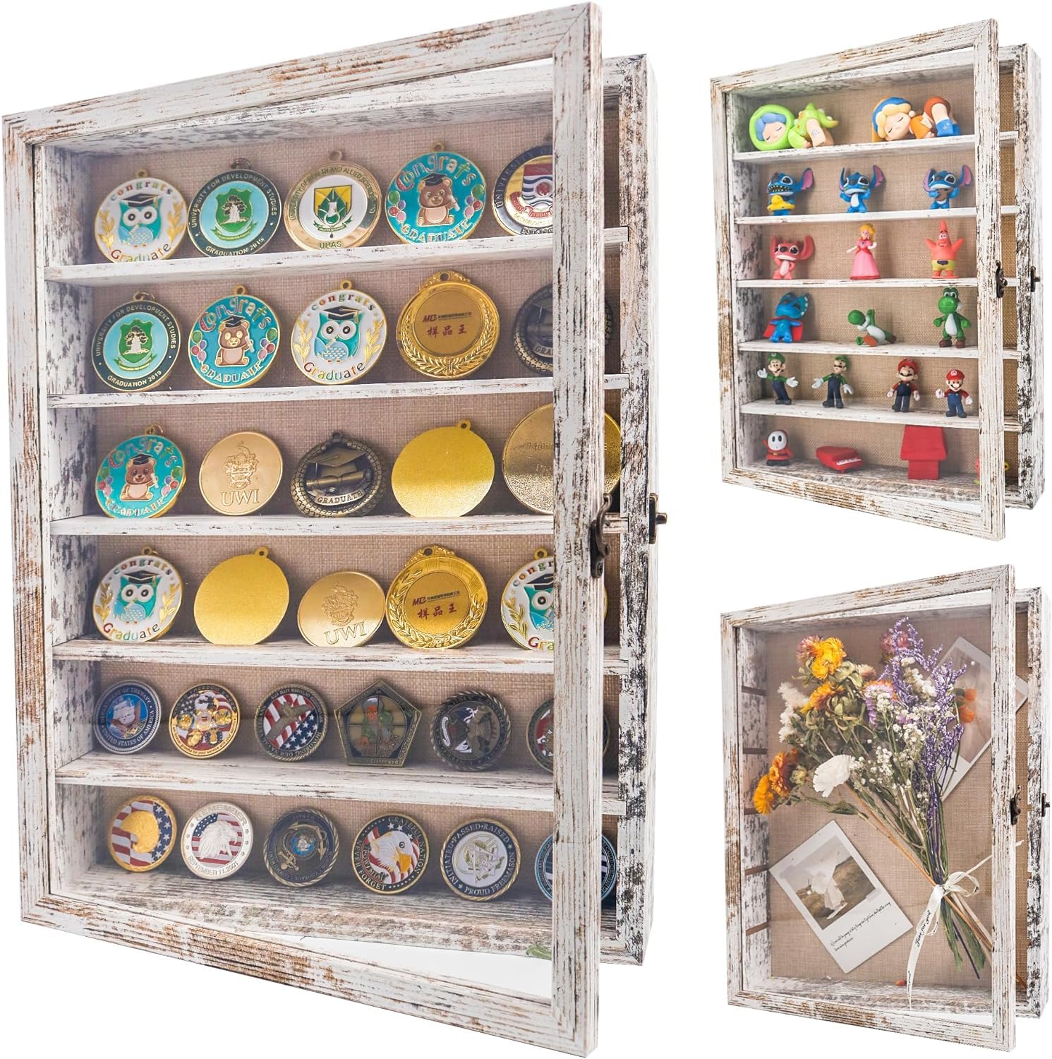 GraduationMall Shadow Box Frame with Removable Shelves,12x16 White Deep Memory Box Display Case for Military Medals Flowers Keepsake Collectibles