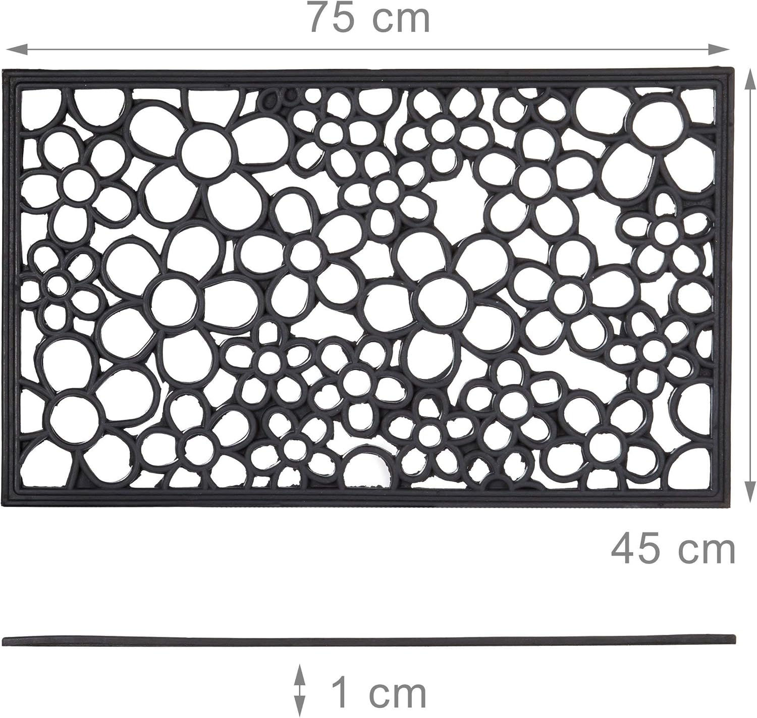 Relaxdays Rubber Doormat with Flower Pattern, Waterproof Anti-Slip Floor Mat for Indoor and Outdoor Use 0.5 x 75 x 45 cm, Black - Image 5