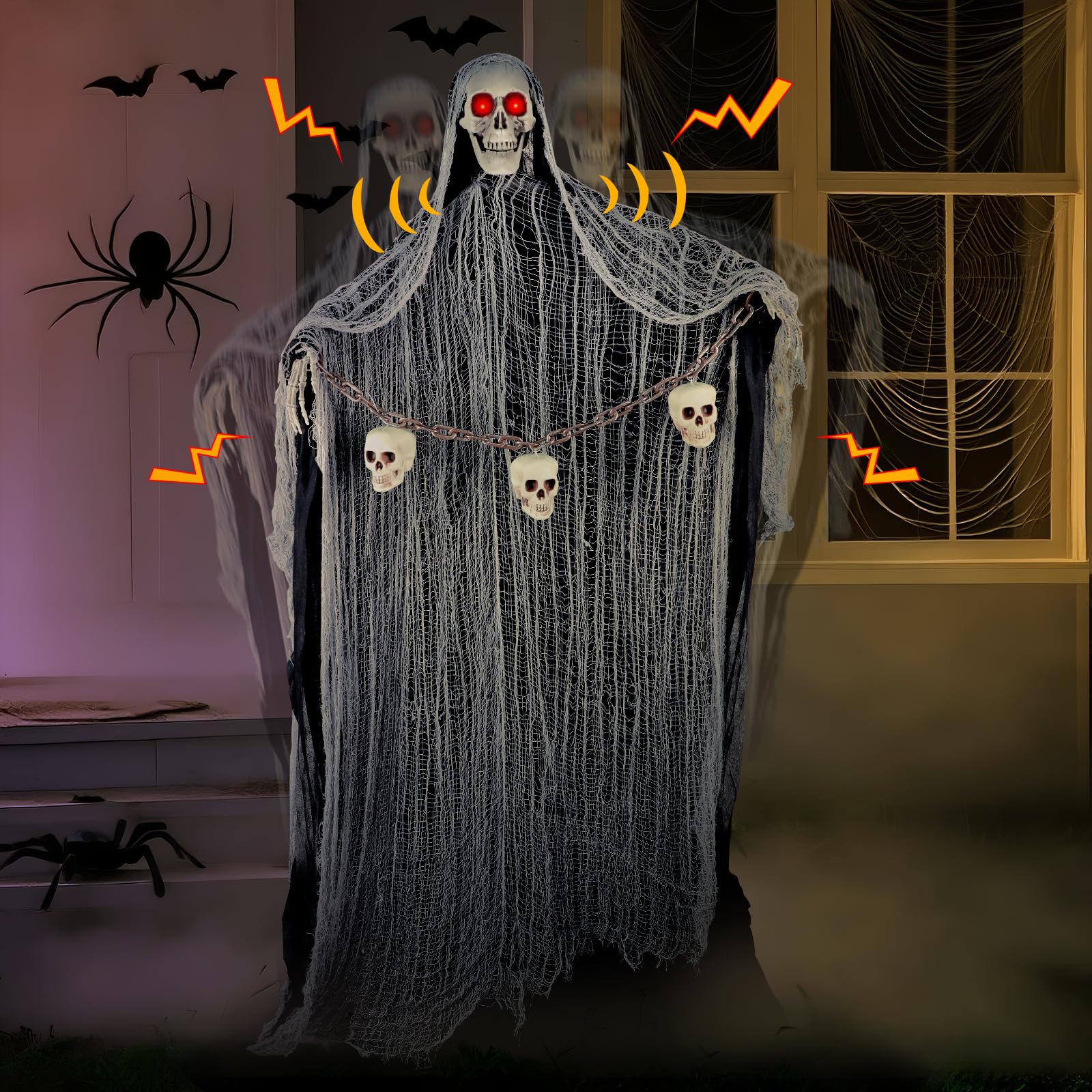 Photo 1 of Outdoor Halloween Decorations, 71" Halloween Animatronics Decor Led Light Eyes Sound Touch Activated Scary Haunted House Decor with Spooky Sound Adjustable Arm for Party Yard Lawn Outdoor Indoor