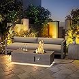 48 inch Propane Fire Pit Table, 2 in 1 Outdoor Fire Pit with 20lb Tank Cover, Outside Patio Deck and Garden, LED Gas Fireplace Table with Lid and Stone, Grey