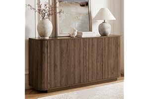 SZTHHDF 64" Sideboard Buffet Cabinet with Storage, Modern Fluted Accent Credenza with Adjustable Shelves, Wood Media Console Coffee Bar Table for Living Room Kitchen Dining Room, 31.5" H, Walnut