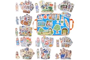 CHEFAN 12 Pack Felt Board Bible Stories Set,Flannel Board Stories with a Foldable Board for Preschool Activities,Included Adam&Eve,The Lost Coin and Jesus Turns Water into Wine