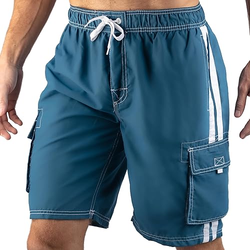 Kanu Surf Men's Barracuda Swim Trunks (Regular & Extended Sizes), Denim Blue, Large