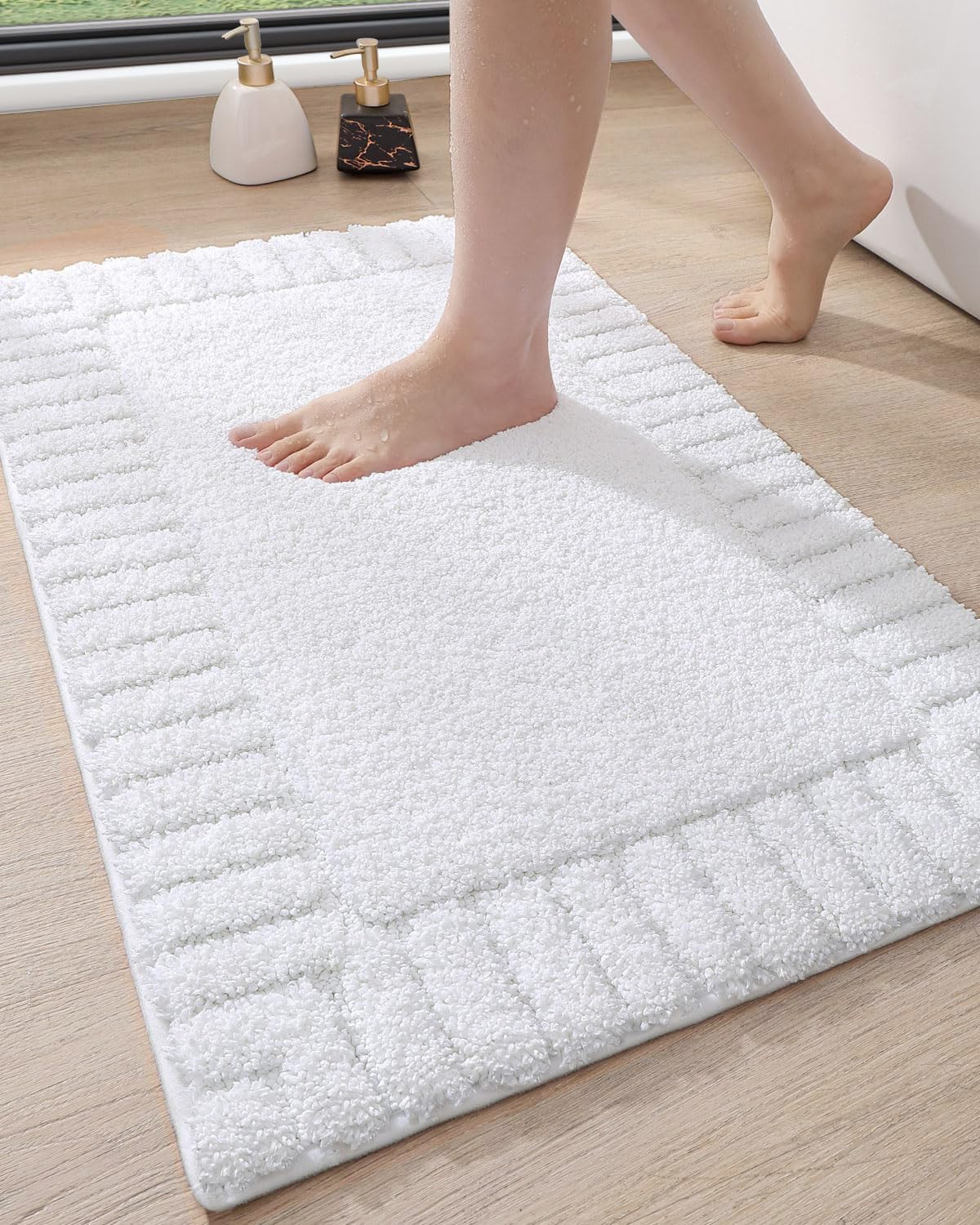 Photo 1 of DEXI Bath Mats for Bathroom, 24x36 Soft Absorbent Bath Mat, Washable Microfiber Bathroom Rugs with Non Slip Backing for Shower Floor, White