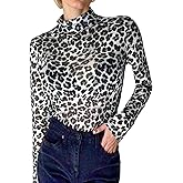 ADOME Mesh Crop Top Sheer Tops for Women See Through Shirt Long Sleeve Basic Crop Top S-4XL