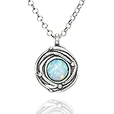 Stera Jewelry 925 Sterling Silver Created White Opal Pendant Necklace with Swirl Bird Nest Design, 18" + 4" Extender