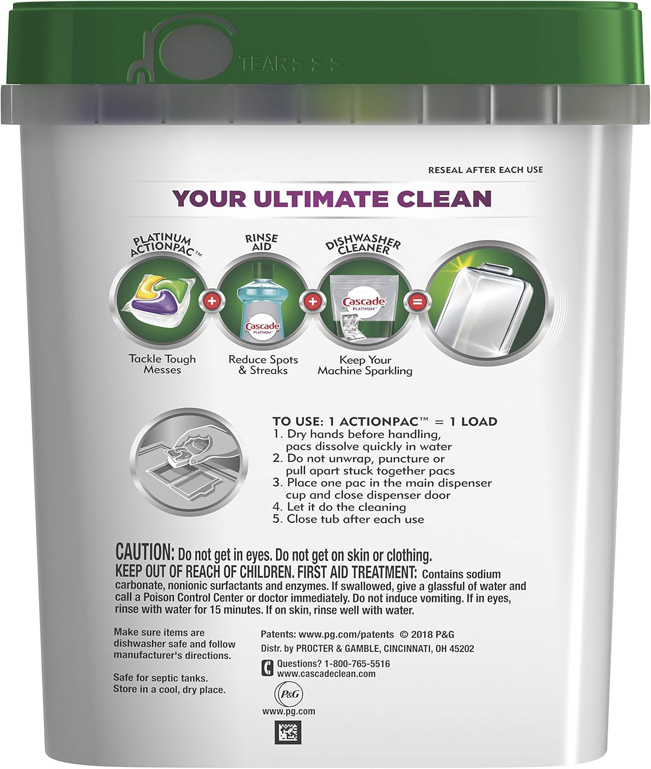 Cascade Platinum Plus Dishwasher Pods, ActionPacs Detergent, Lemon, 70 Count: Health & Personal Care