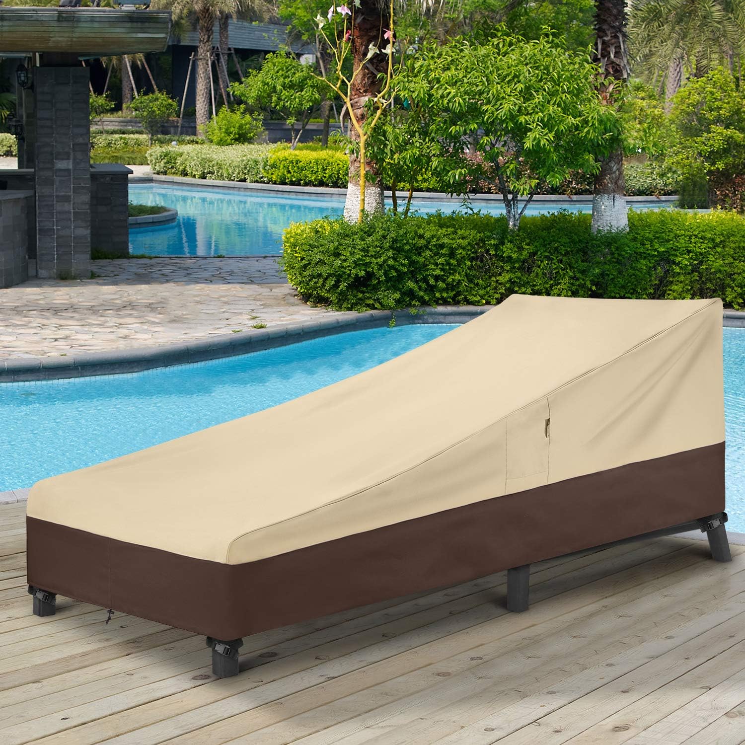 All Weather Resistant Patio Furniture Covers Beige And Brown Arcedo Outdoor Chaise Lounge Cover 80 L X 32 W X 25 H Waterproof Patio Chaise Lounge Chair Cover With Air Vents Patio