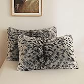 XeGe Leopard Faux Fur Fluffy Pillowcases, Plush Shaggy Soft Long Pillow Covers, Fuzzy Decorative Cheetah Print Pillow Cases, Furry Pillow Shams for Bed Sofa Zipper Closure, 2 Pack(Standard, Grey)
