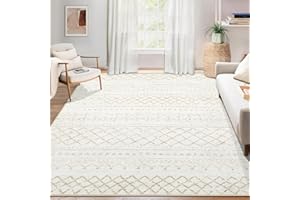 AOYAOMI Area Rug for Living Room 6x9: Large Washable Boho Moroccan Rugs Geometric Neutral Rug, Non-Slip Foldable Morden Farmhouse Indoor Floor Carpet for Bedroom Dining Table Home(Beige,6X9)