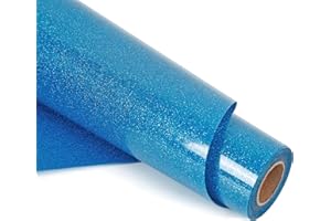 RENLI·TONG RENLITONG Glitter Blue Heat Transfer Vinyl Rolls - 12" x 8ft Blue HTV Vinyl for Shirts, Iron on Vinyl for Cameo - Easy to Cut & Weed for Heat Vinyl Design(Glitter Blue)