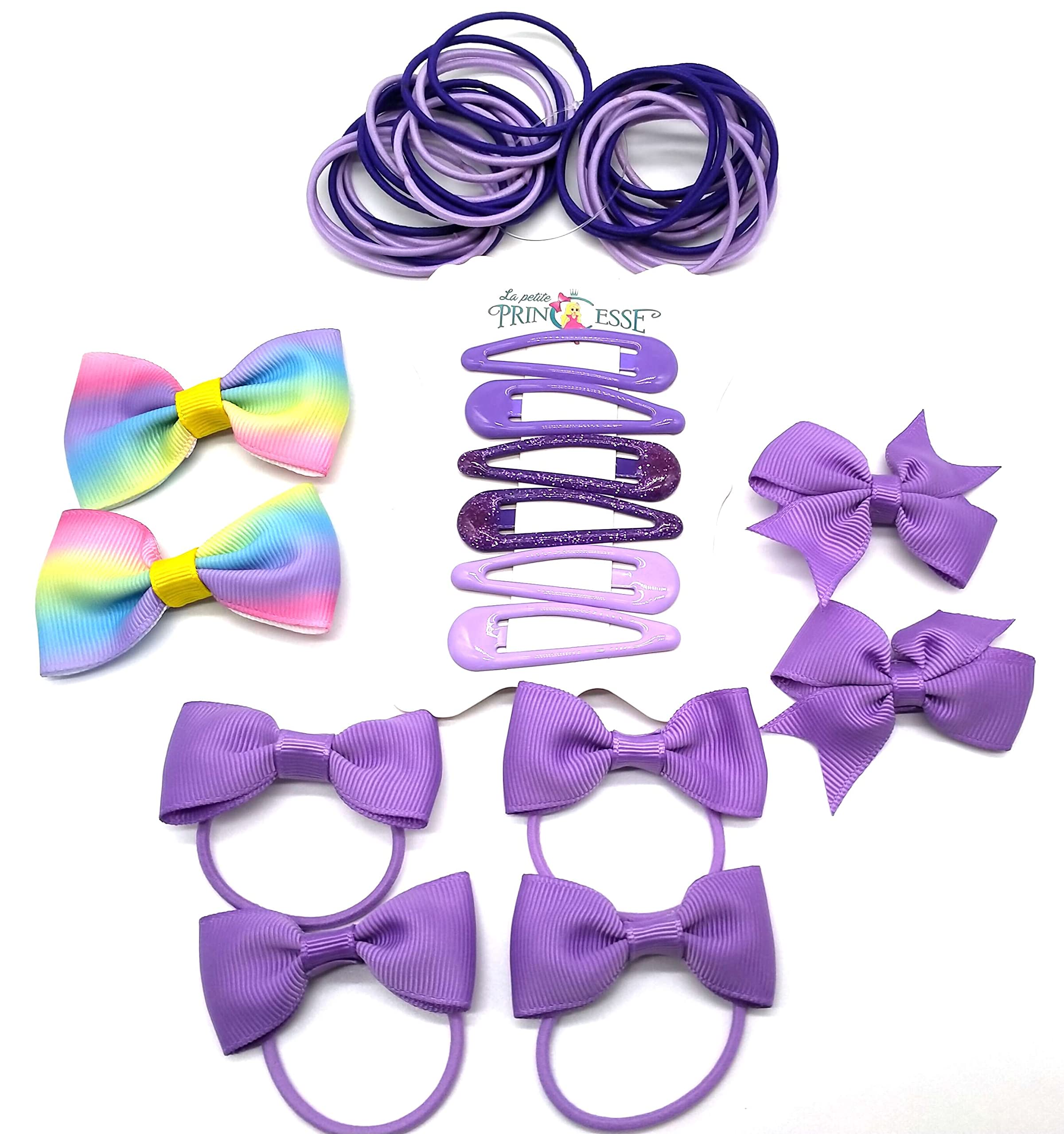 Toddler Baby Girl Box Set of 50 Pieces Hair Accessory School Ribbon Style Bow Bobbles Hair Clips Bows and Elastics Bands