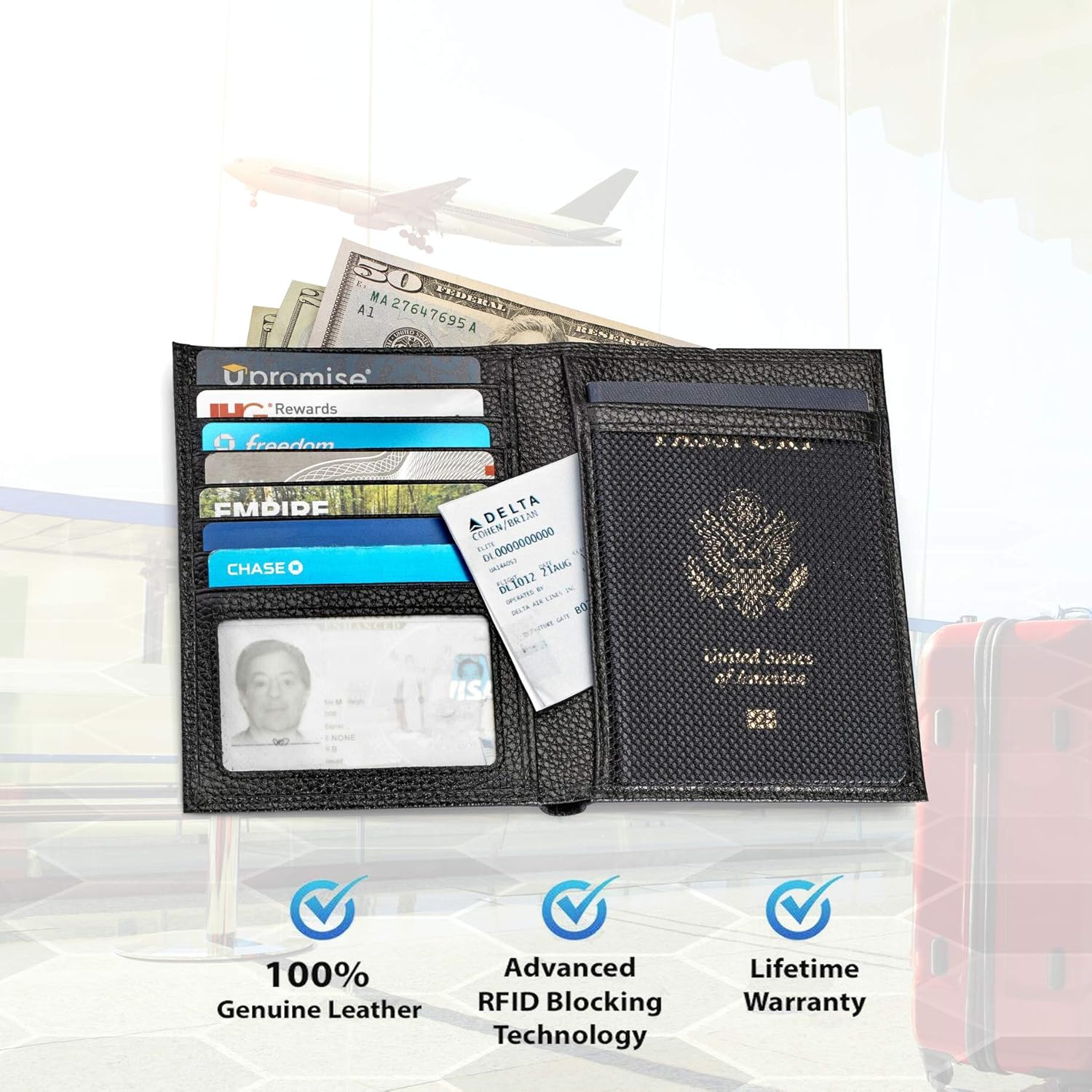  | Travel Passport Wallet Holder by Qubel - RFID Blocking - Genuine Leather - Black - For Men & Women - Gift Box Included | Passport Wallets