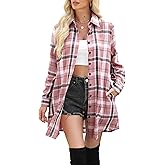 Dookttker Womens Buffalo Plaid Flannel Shirt Jacket Long Sleeve Collar Button Down Shacket Coats Lightweight Tops