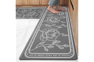 ROTTOGOON Kitchen Floor Mat Set of 2, Cushioned Anti Fatigue Mat 17"x47"+17"x29", Non-Slip Waterproof Rug, Premium PVC Comfort Mats and Rugs for Kitchen, Office, Home, Laundry