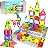 SHYMAGICRZ 36PCS Mini Magnetic Tiles with Iron Box, Magnetic Building Blocks Travel Size for Kids, STEM Educational Toys Birthday Gifts for 3 4 5 6 7 Year Old Boys Girls Children