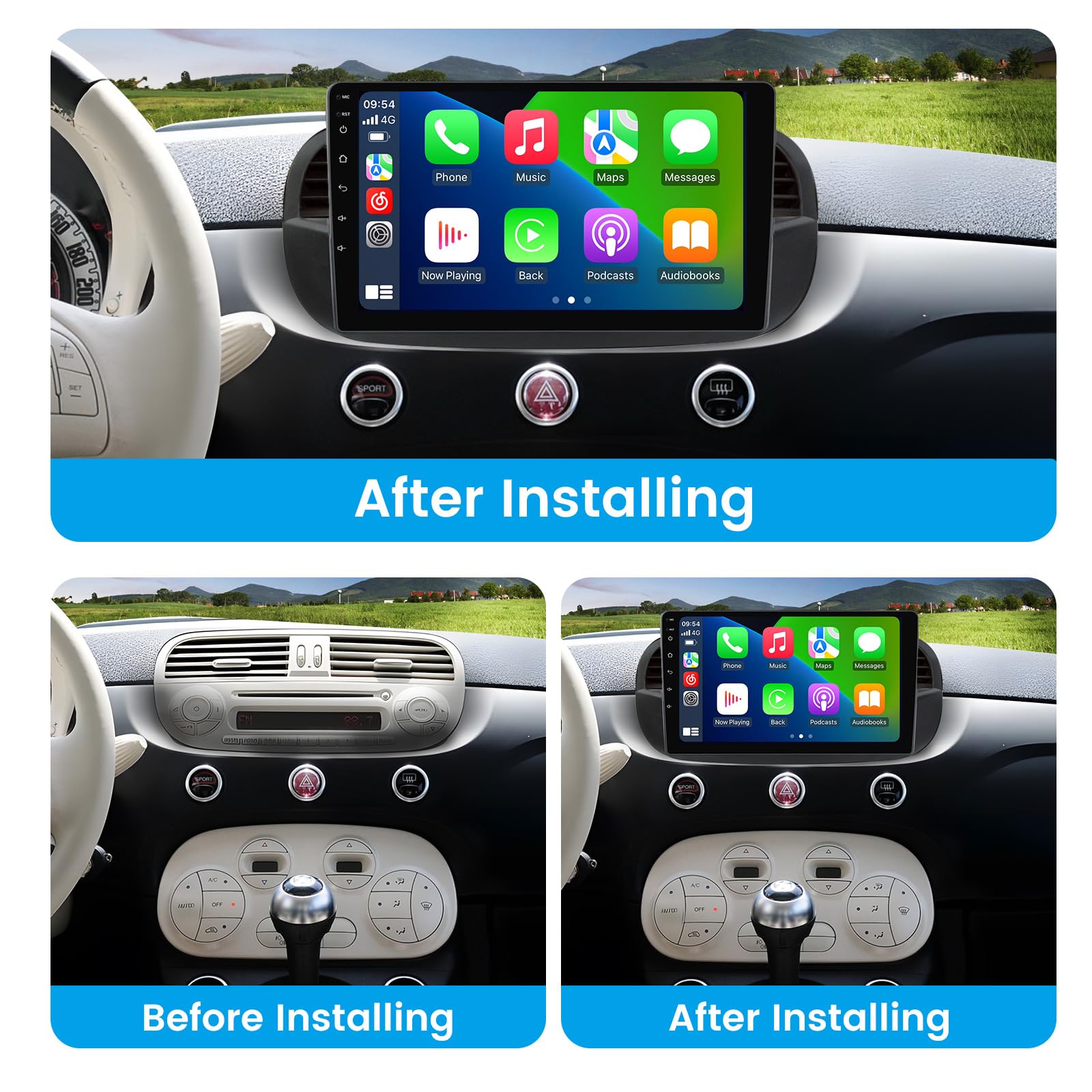 1280 x 720 Andorid 13 8 Core 2+32GB Radio for Fiat 500 500C 2007-2015 Stereo Replacement Dash Kit, 9