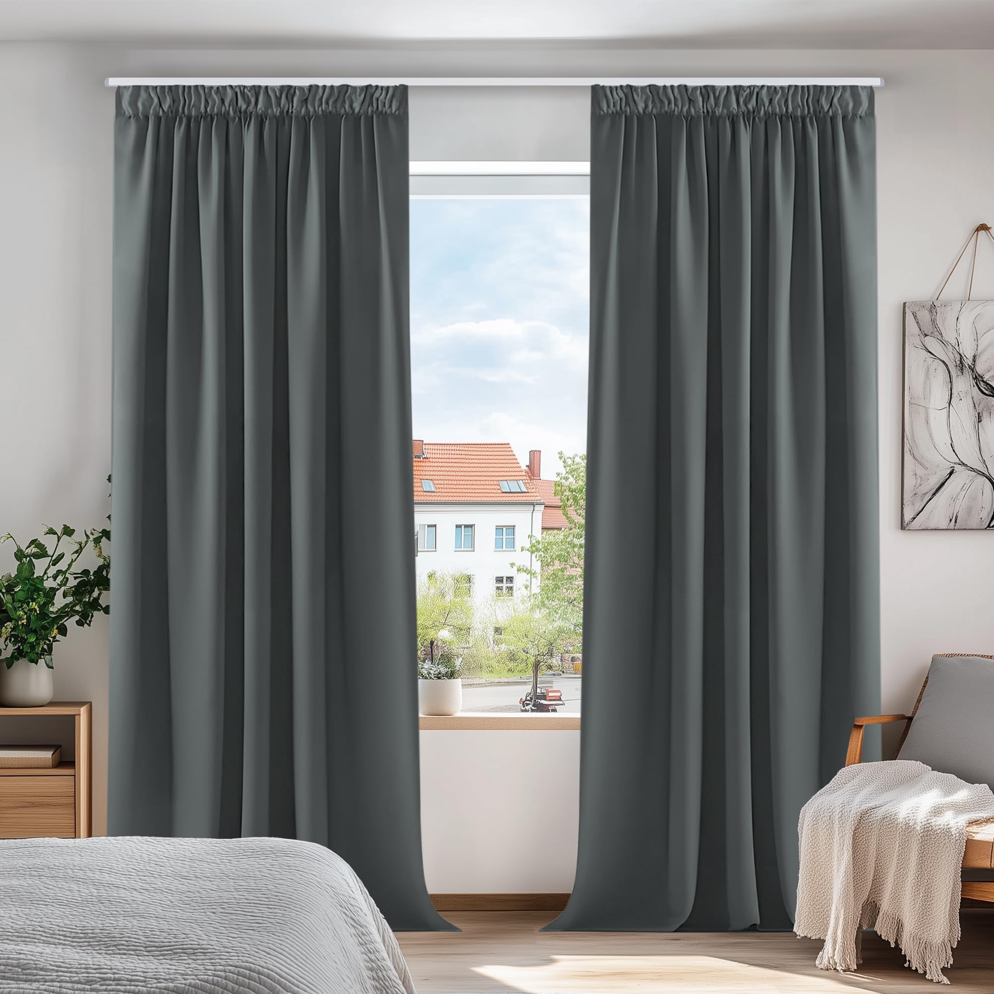 Deconovo Thermal Insulated Pencil Pleat Curtains Blackout Curtains for Bedroom Energy Saving Noice Reducing Dark Grey W55x102L Inch 1 Pair
