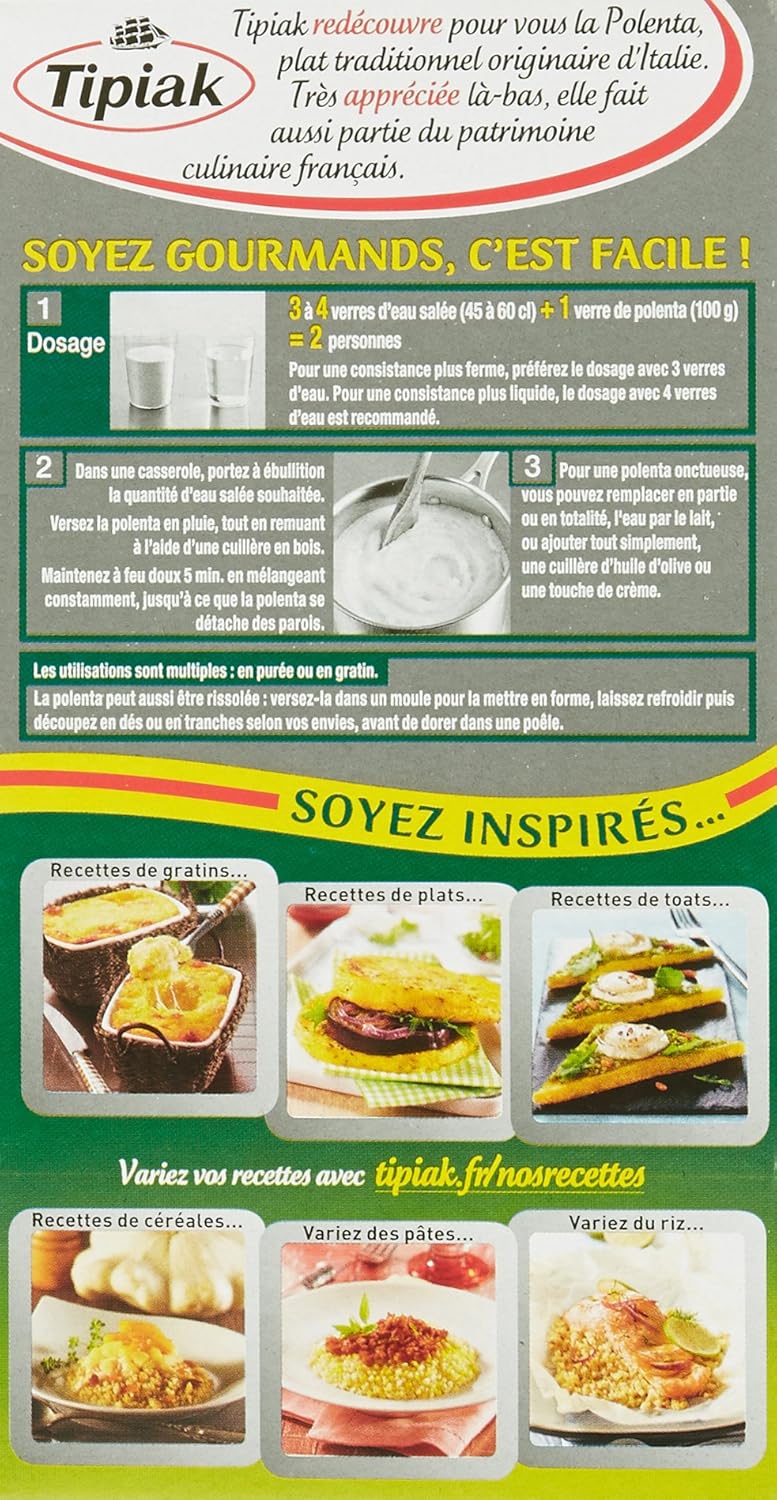 Tipiak Polenta Fine Semoule De Mais 2 Sachets De 250 G Amazon Fr Epicerie