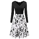 Yeslife Women's V-Neck Long Sleeve Pockets Floral Print Swing Casual Dress Floral-01 XXL