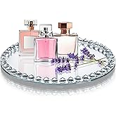 kanpura Crystal Perfume Tray Mirror Glass Makeup Vanity Organizer Jewelry Trinket Display Mirrored Decorative Tray for Bathroom Bedroom, Home Decor, Hotel Banquet, Party(Round 10 inch) (Silver)