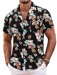 COOFANDY Mens Hawaiian Shirt Short Sleeve Floral