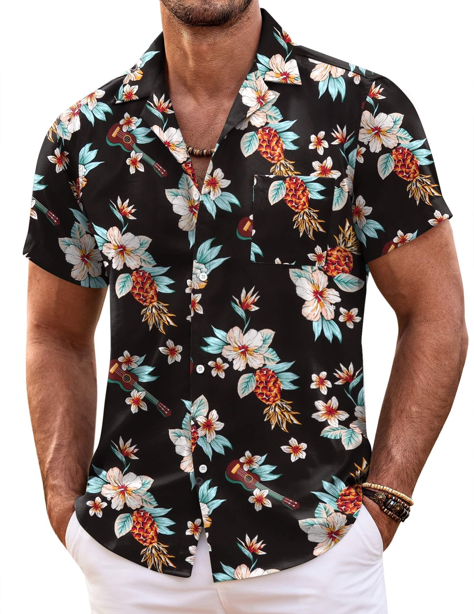 COOFANDY Mens Hawaiian Shirt Short Sleeve Floral