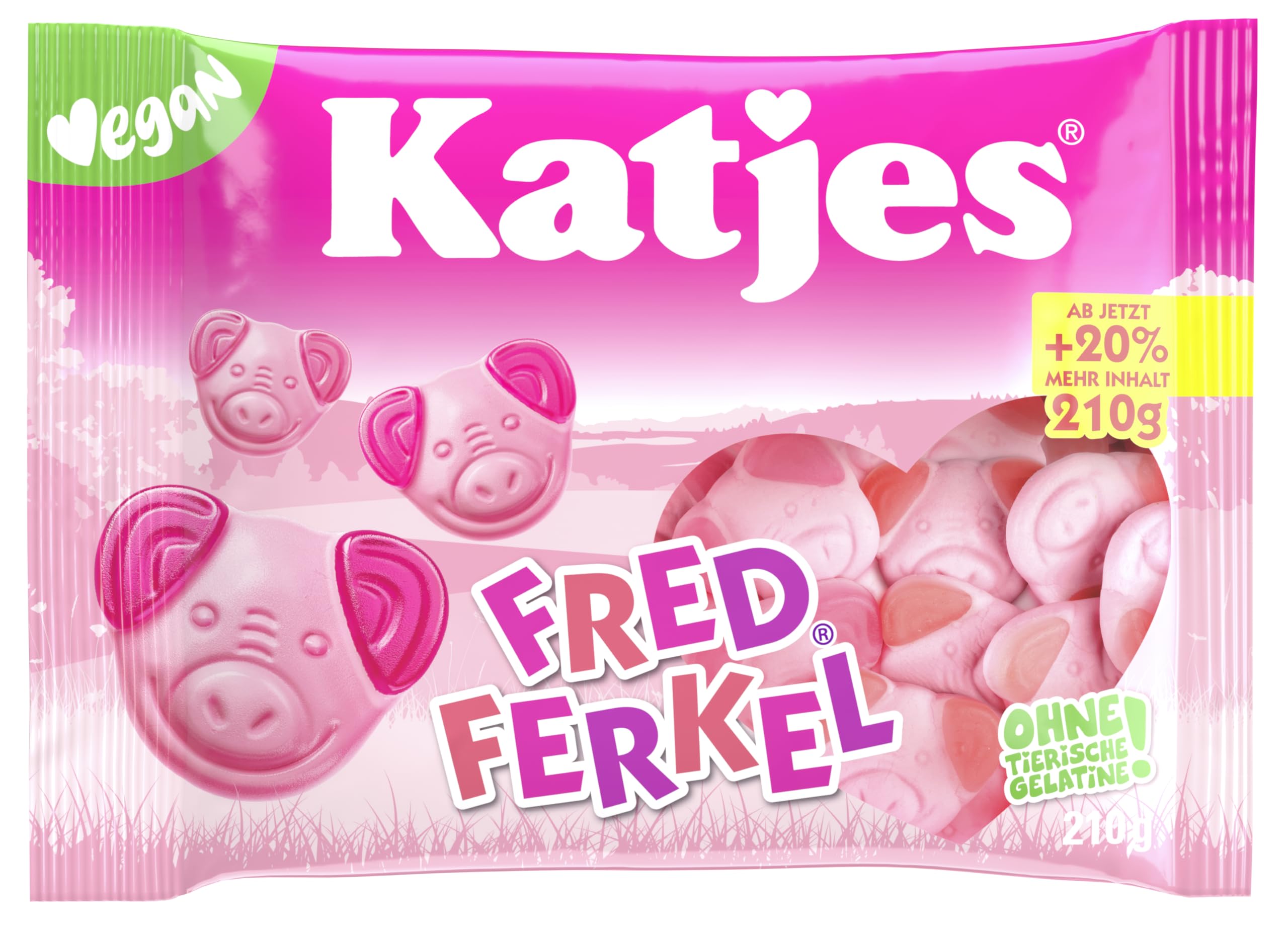 Katjes Fred Ferkel Vorratspack – Schaumzucker mit Fruchtgummi in Schweinchen-Form, fruchtiger Mix in unterschiedlichen Geschmacksrichtungen, Vegan, Halal, 16 x 210g 2