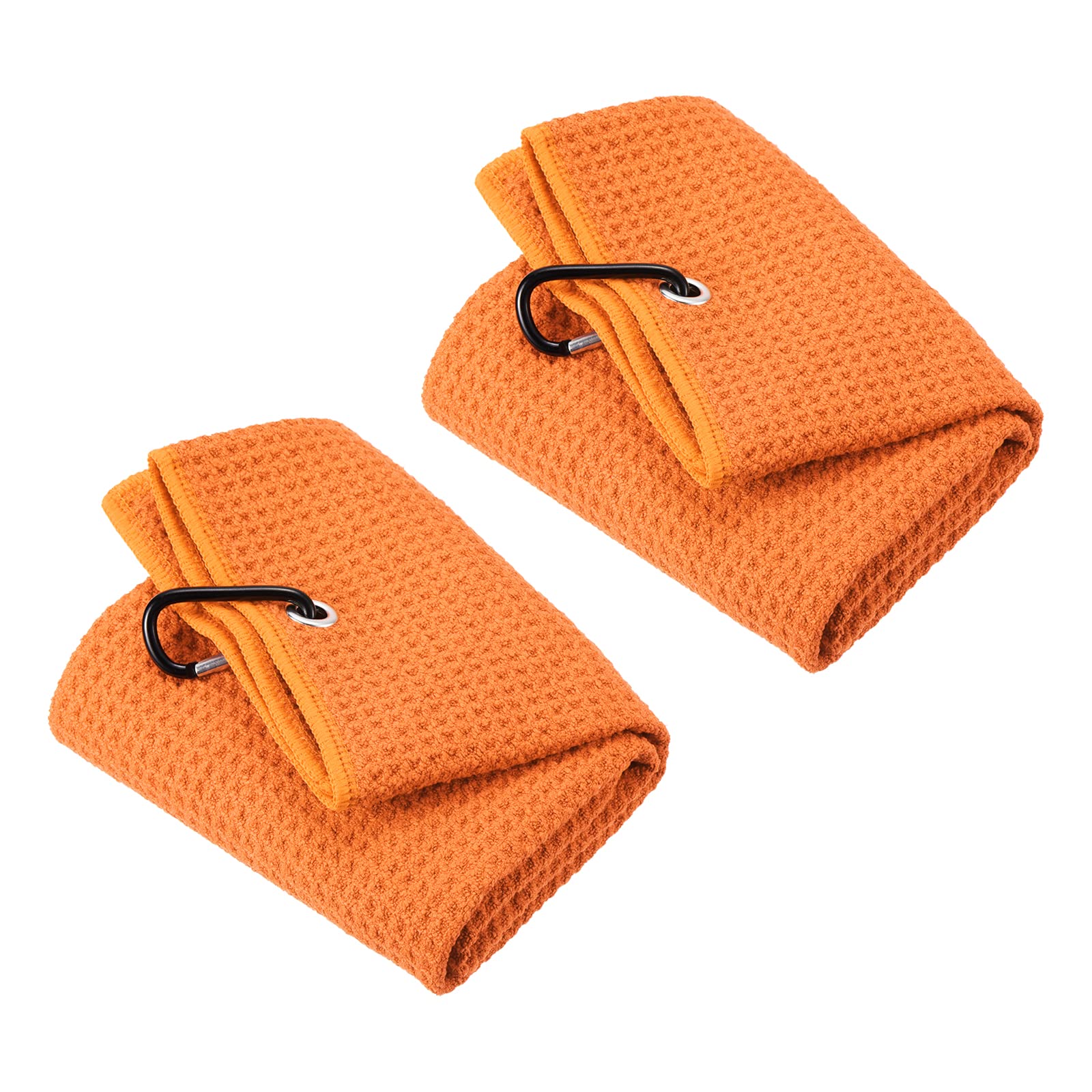 PATIKIL 20"x16" Tri-Fold Golf Towels, 2 Pack Waffle Pattern Towels Soft Fiber Strong Water Absorption with D Clip for Golf Lovers, Orange