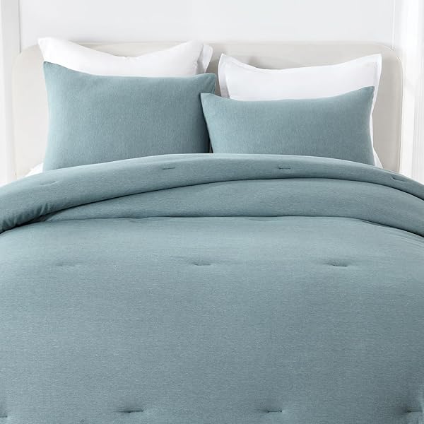 SAHSAHCASA QUEEN SIZE LONG-STAPLE COTTON COMFORTER SET – FLUFFY, SOLID BREATHABLE DOWN ALTERNATIVE BEDDING, 100% COTTON FOR QUEEN BED, 90″ 90″, 3PCS, GRAYISH BLUE