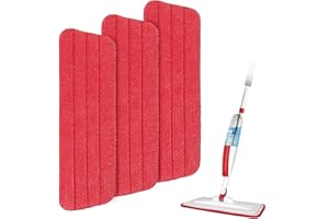 PANDA GRIP 16.5 inch Mop Refills, 3 Pack Microfiber Reusable Replacement Mop Pads Flat Replacements Heads for Wet Or Dry Floor Cleaning and Scrubbing, Red Cloth