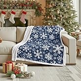 Horaldaily Christmas Sherpa Flannel Blanket Throw, Navy Snowflake Soft Fuzzy Plush Cozy Fleece Blankets for Couch Sofa Bed Lounging, Ideal Gifts for Kids Adults Wife Self, 50x60