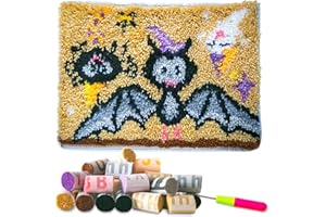 DL-YTG Latch Hook Kits Rug Halloween Bat Crochet Yarn Cushion Colour Pre-Printed Canvas Cover Rug Needlework DIY Hook and Latch Kit Christmas Home Decoration 52x38cm/20 X15inch