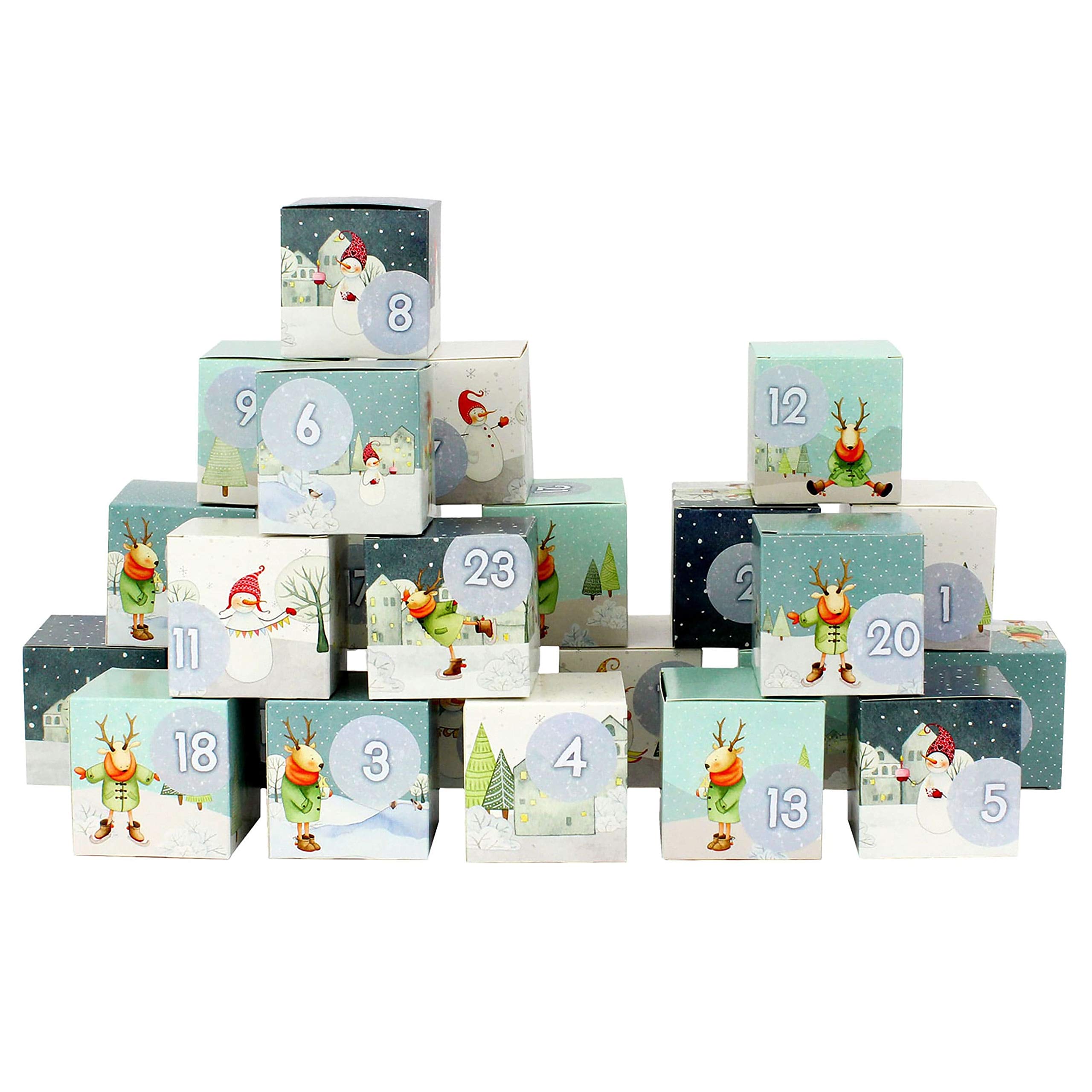 24 Advent calendar boxes - Christmas village with reindeer/snowmen design - for you to craft for yourself - Christmas 2018