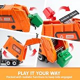 JOYIN Garbage Truck Toy with Light and Sounds Orange 3 Trash Cans view 6