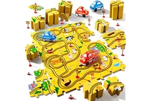 Beby Buty 48 PCS Puzzle Racer Car Track Set Toys for Kids Boys, Toys Gifts for 3 4 5 Year Old Boys, Puzzle Racer Kids Car Track Set Ages 3-5 4-6, Ideal 3 4 5 Year Old Boys Birthday Gifts (Animals)