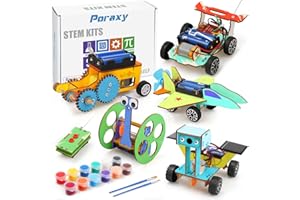 Poraxy 5 in 1 STEM Model Car Kits, STEM Projects for Kids, Boys Toys Age 8-10, 3D Wooden Puzzles, Crafts Educational Science Building Kit, Birthday Gifts for 8 9 10 11 12 Year Old Boys and Girls