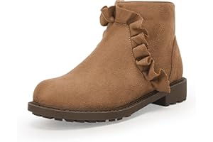 Coutgo Girls Ruffle Ankle Boots Side Zip Chunky Low Heel Slip On Casual Chelsea Booties