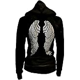 Fashion2ne1 Women's Angel Wings Zip up Hoodie,Sweater,LADY Rhinestones Streetwear Oversized Jacket,Graphic Hoodie for Women