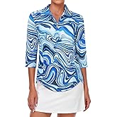 Tanst Sky Womens Golf Polo Shirts Zipper 3/4 Sleeve Moisture Wicking Tops UPF 50+ Workout Tennis Apparel