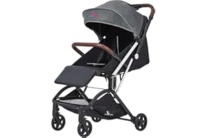 JOY & LOTUS Lightweight Self Folding Baby Stroller, Ultra-Compact with One Hand Gravity Fold, Airplane Ready Travel Stroller, Near Flat Recline Seat with UV and Waterproof Canopy, gray