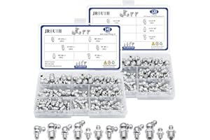 JROUTH 260Pcs SAE & Metric Grease Fittings Kits, Hydraulic Grease Zerks Assortment Standard with 1/4", 1/8" M6 M10 Straight, 90 Degree, 45 Degree Angled