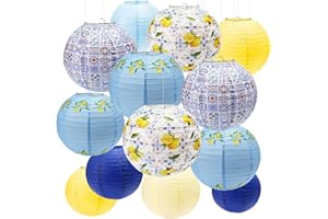16 Pcs Amalfi Coast Paper Lanterns Party Decorations, 10'' Capri Lemon Pattern Lantern for Mediterranean Bridal Wedding Baby 