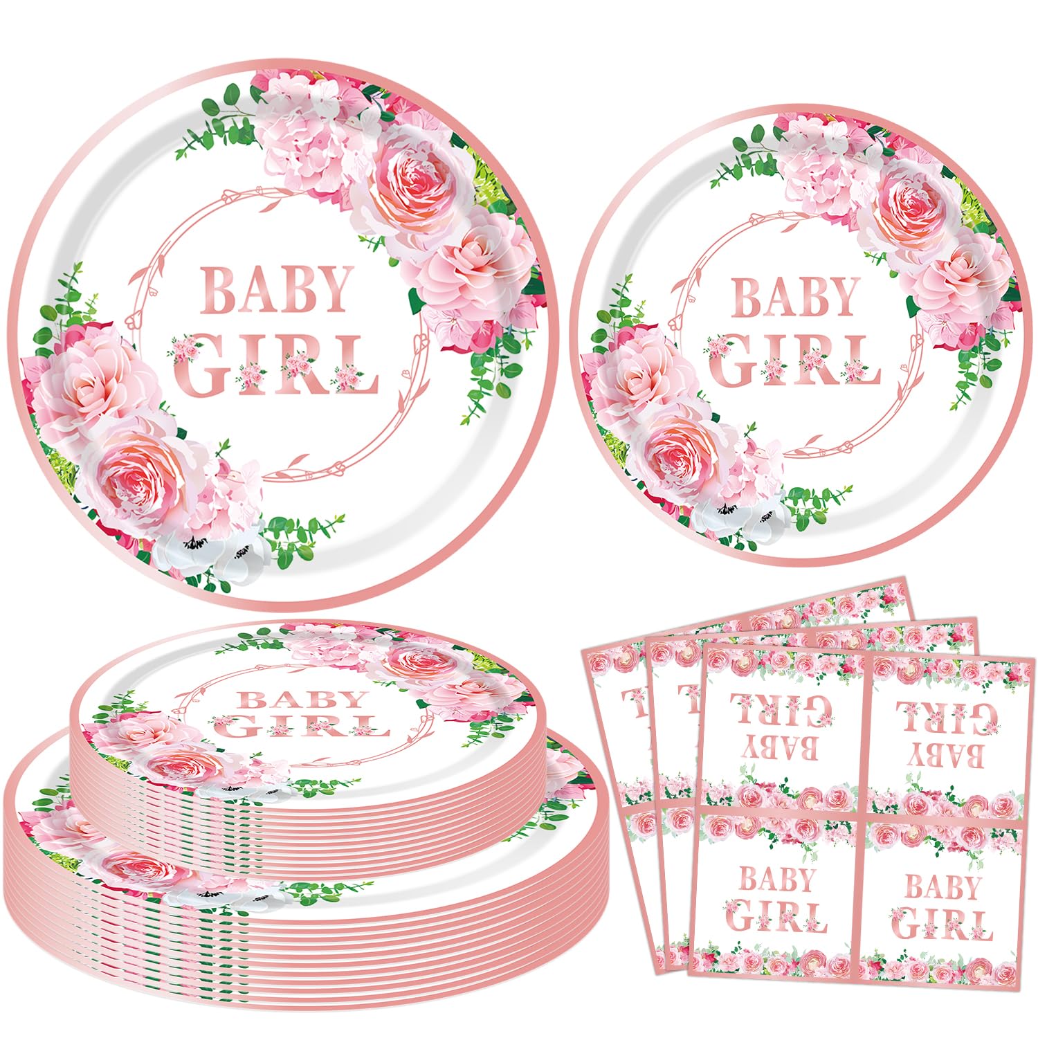 INSPIREYEE 120 PCS Baby Shower Decorations for Girl Gender Reveal Party Supplies - Rose Gold Floral Tableware Set for 40 Guests