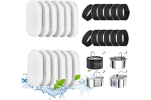 DOOOB Cat Water Fountain Filters, 24 Pack Cat Fountain Filters, Cat Fountain Replacement Filters for 67oz/2L&108oz/3.2L Stainless Steel Cat Water Fountain, Pet Water Fountain Filters (12 Filters&12 Sponges)
