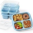 Enstphjoy Snack Boxes (3 Pack) - Stackable Bento Boxes with 3 Compartments, Meal Prep Containers Reusable, Lightweight Lunch Containers for Kids and Adults, BPA Free (Blue)