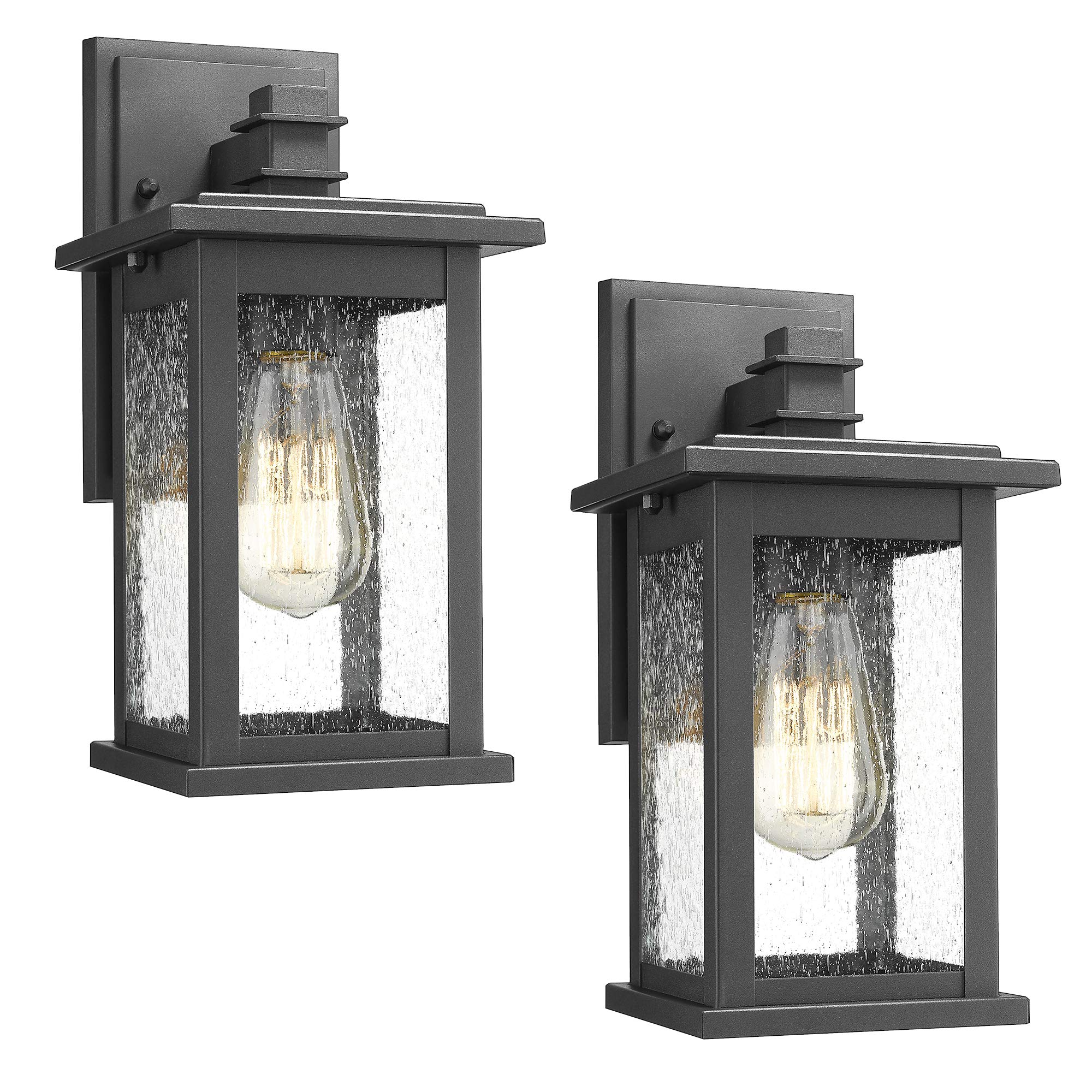 Photo 1 of Emliviar Outdoor Wall Mount Lights 2 Pack, 1-Light Exterior Sconces Lantern in Black Finish with Clear Seeded Glass